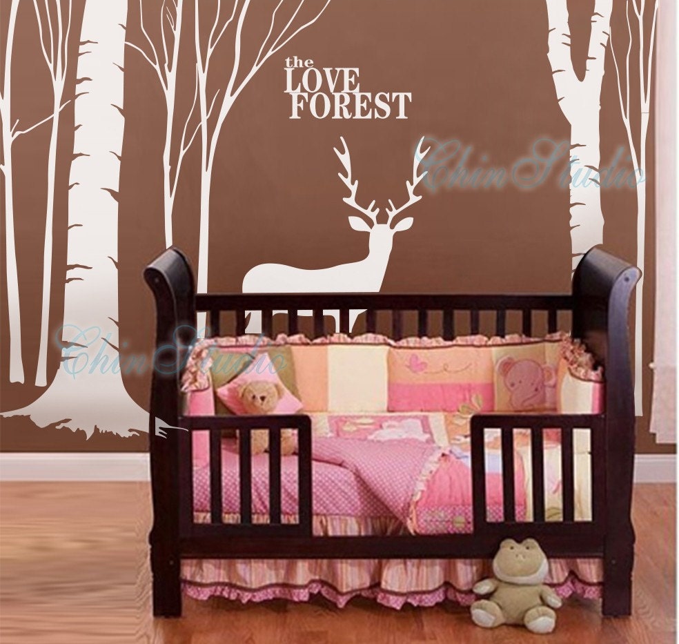 Tree forest Vinyl Wall Decals Home Decor-Love forest with deer wall arts SIZE L