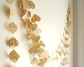 Old book paper garland, Wedding decoration,  Paper heart garland, ivory paper garland,  Birthday Party Garland, home decor