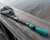 Black Jasper and Teal Green Agate Mala