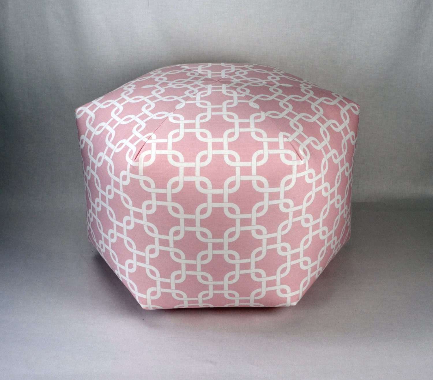 24" Floor Ottoman Pouf Pillow Bella Pink & White - Gotcha Chainlink Contemporary Modern Print