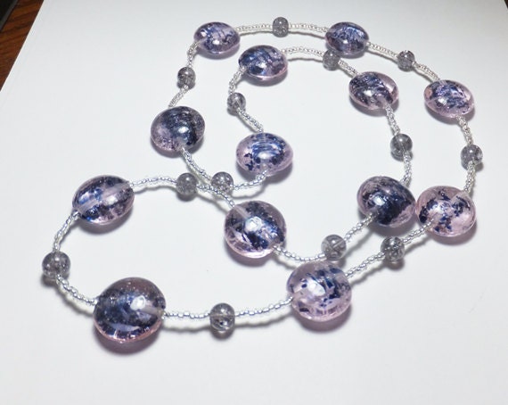 Purple with Blue Lampworked Glass Beadwork Necklace