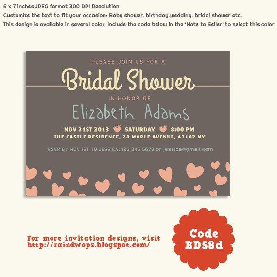 Printable Invitation Card for Bridal Shower, Baby Shower, Engagement, Bachelorette Party