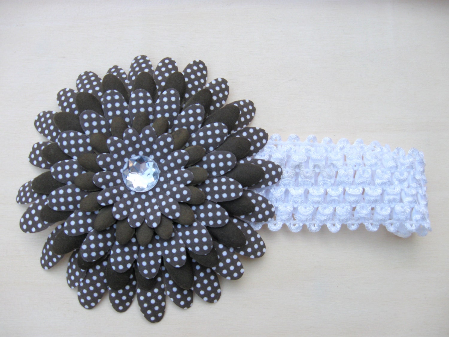 Baby Headband, Baby Girl  Headband, Flower Headband, Child Headband, Newborn Headband, Brown and White, Baby, Toddler, Girls Hair Accessory