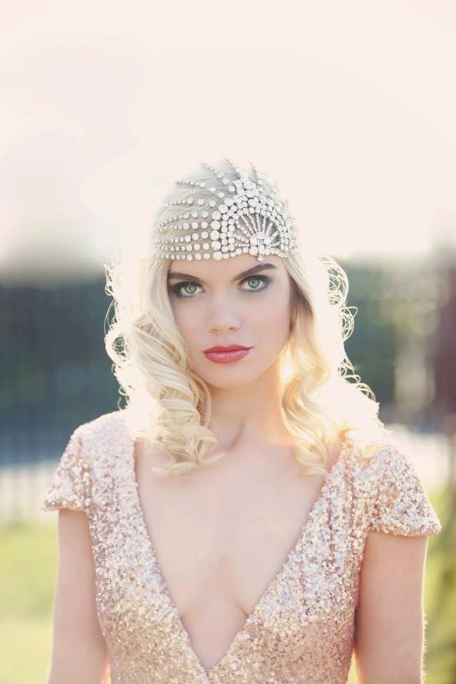 Lujon - Crystal Art Deco 1920's Tulle Headpiece
