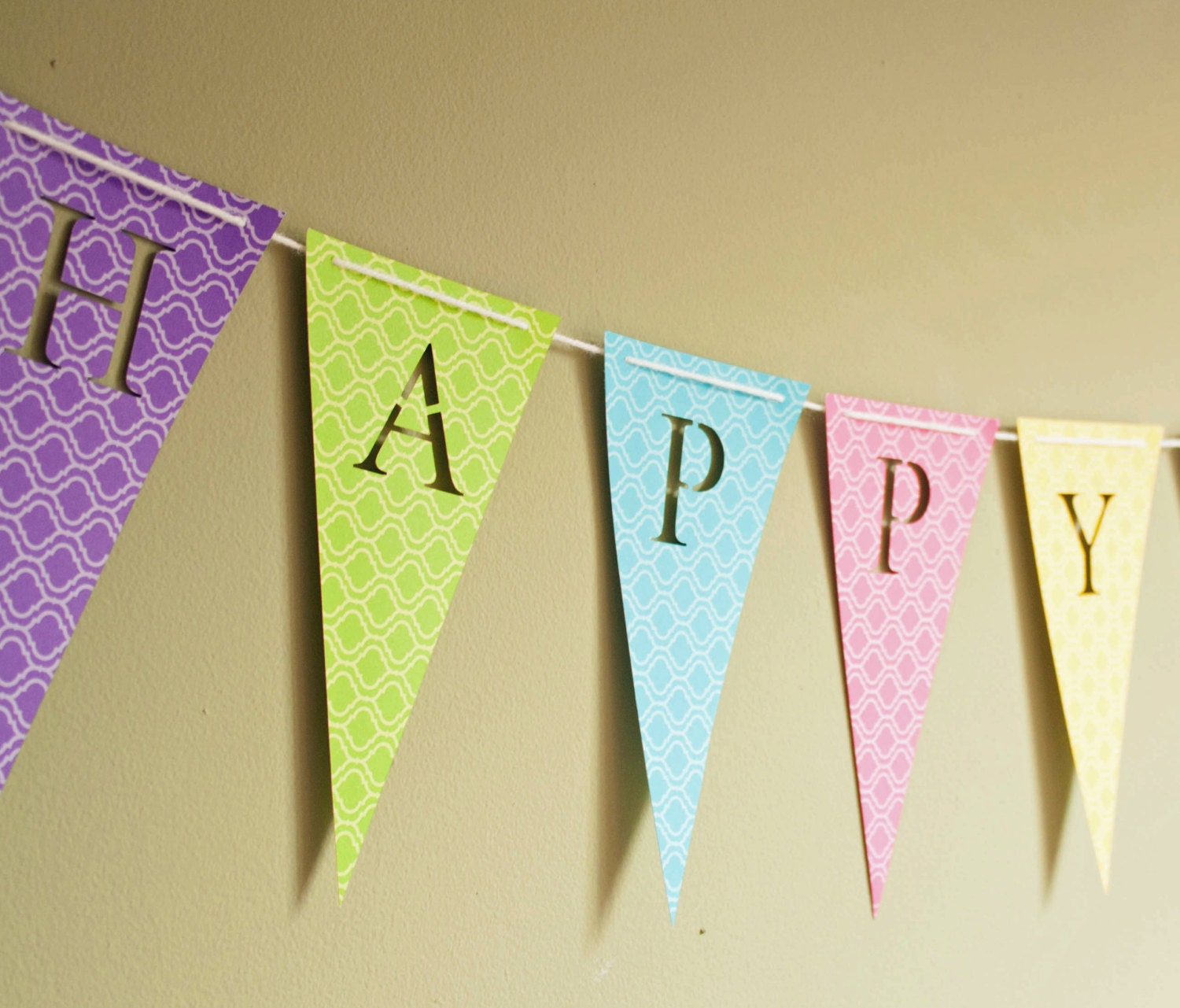 Happy Birthday Banner -Personalized Bunting (Sign, Flags, Pennants) in bold colors with cheerful patterns. Perfect for Party Decoration