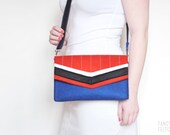 Navy blue red white and black felt crossbody bag