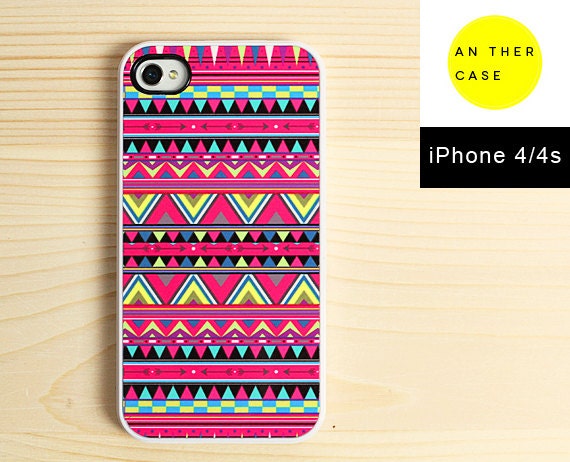 iPhone 4 case, iPhone 4S case - hot pink Aztec print