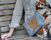 Elegant leather clutch bag, tulip folk motif leather wristlet, leather shoulder bag, leather handbag, leather purse, satchel messenger purse