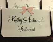 Customize Any Color, 10 Wedding Place Cards / Escort Cards, Bridal Shower, Birthday, Pink Ribbon & Pearl, Customize Any Color, Name Printing