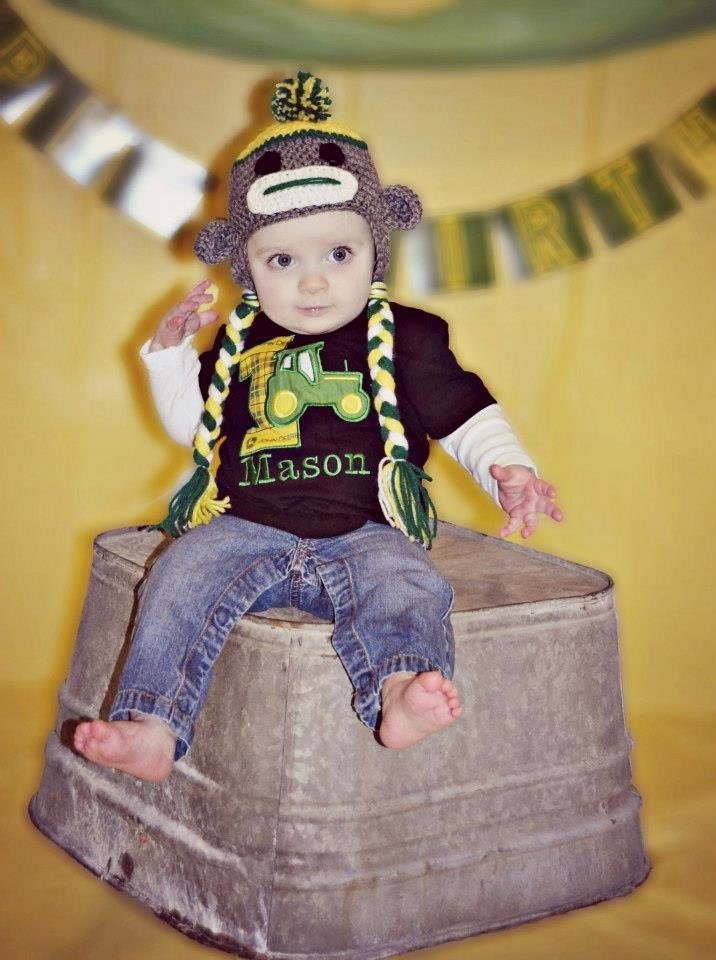 Green and yellow sock monkey hat
