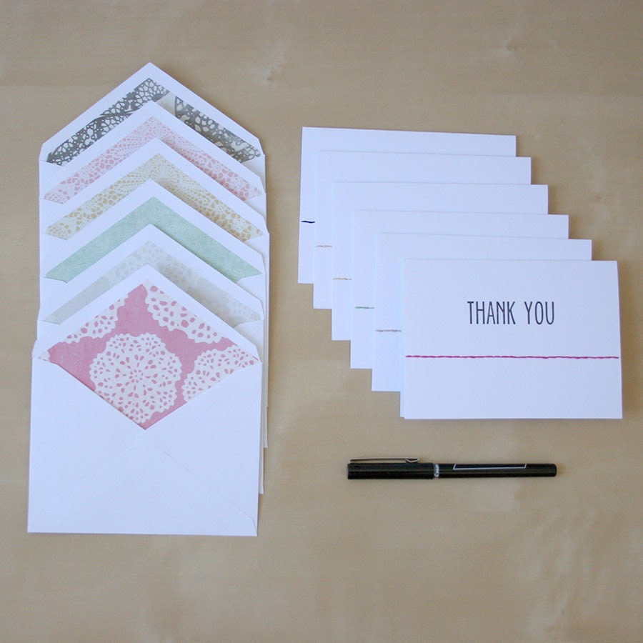 RESERVED for Jonathan - Hand Stitched Letter Pressed Thank You Cards - Set of 54