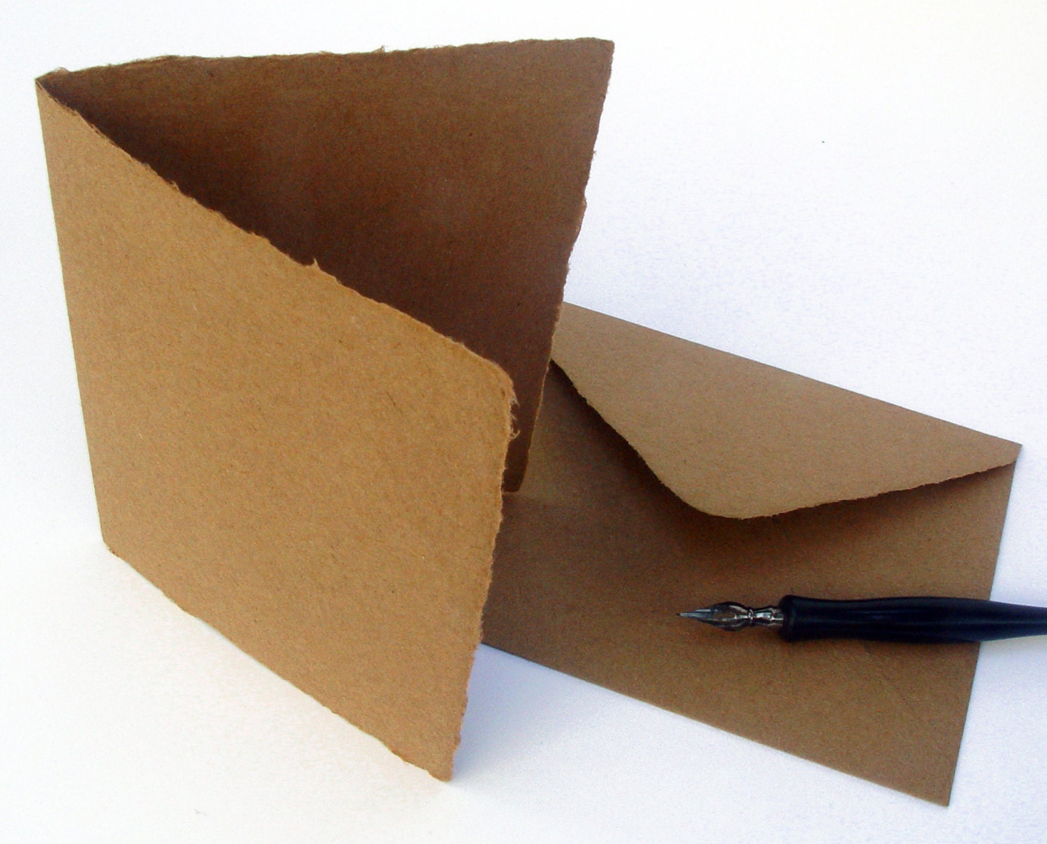 Brown kraft blank cards with envelopes, handmade paper, recycled, A2 size, set of 4