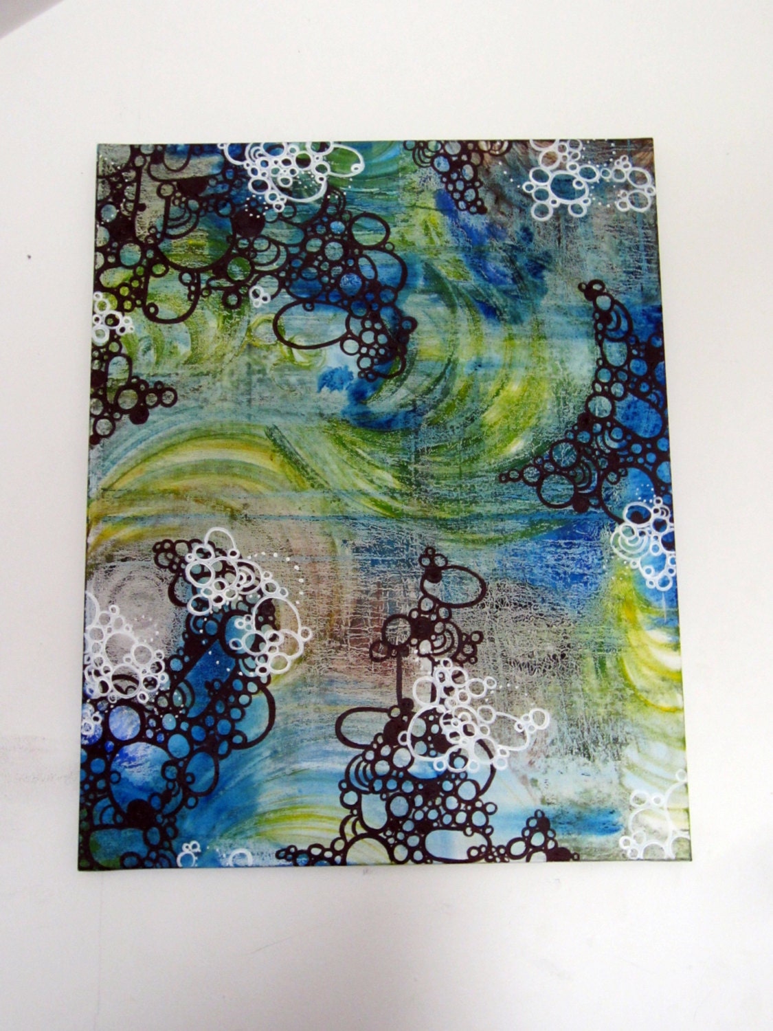 modern abstract original circle oil painting blue green brown white