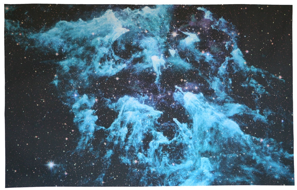 Astronomy Fabric All Pillars Point to Eta Cyan Blue 27 x 17 inches on Cotton Sateen Fabric