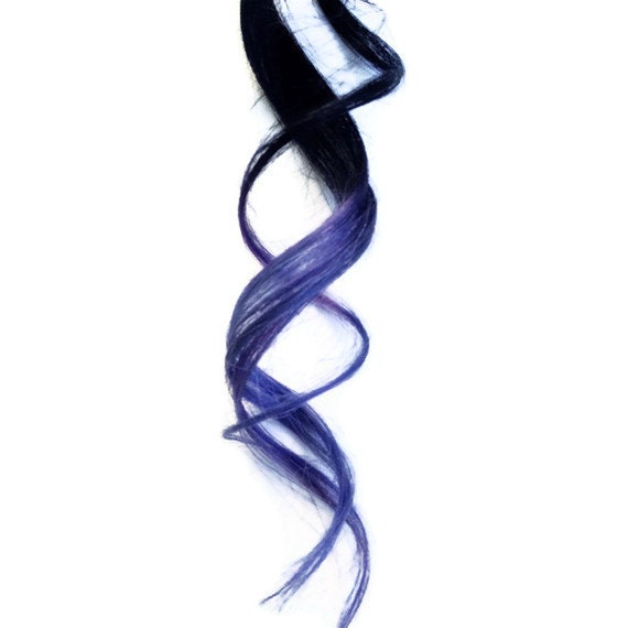 Pastel ombre Human hair extensions -Jet Black with Pastel Blue Tips. 1" wide, 18" long. TWO PIECES