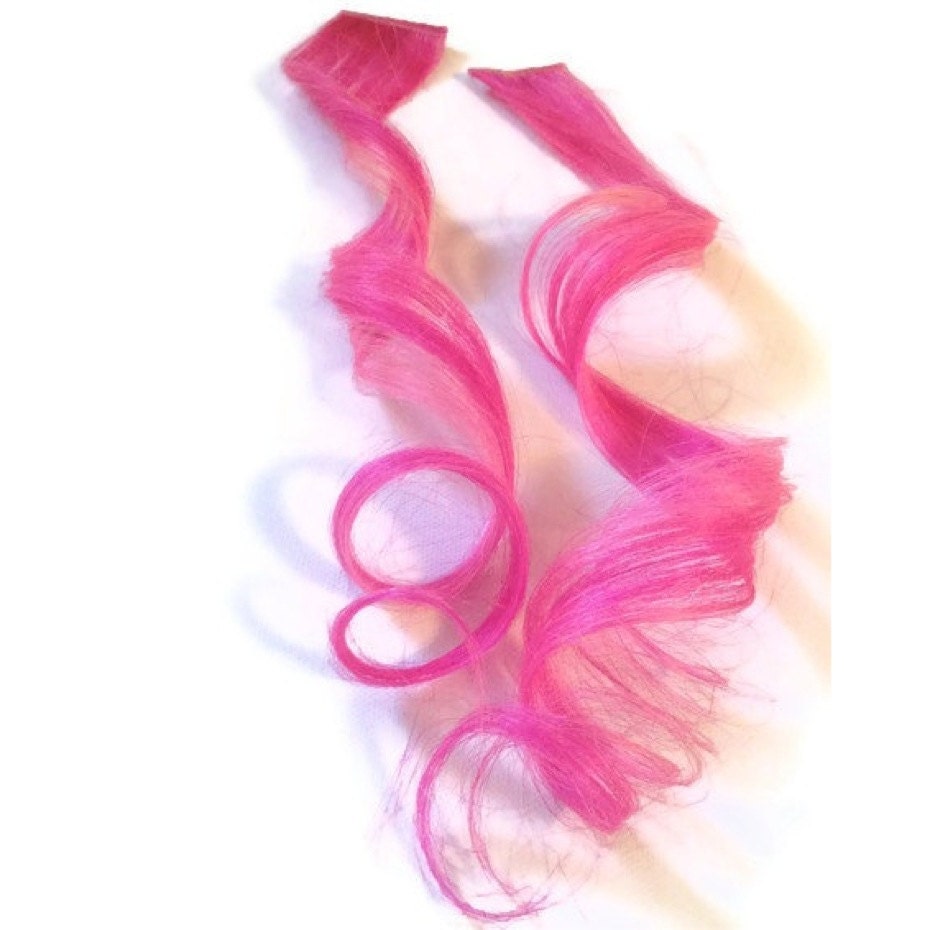 Hot Pink Human Hair Extensions -  22" long, 1" wide. TWO clip in pieces