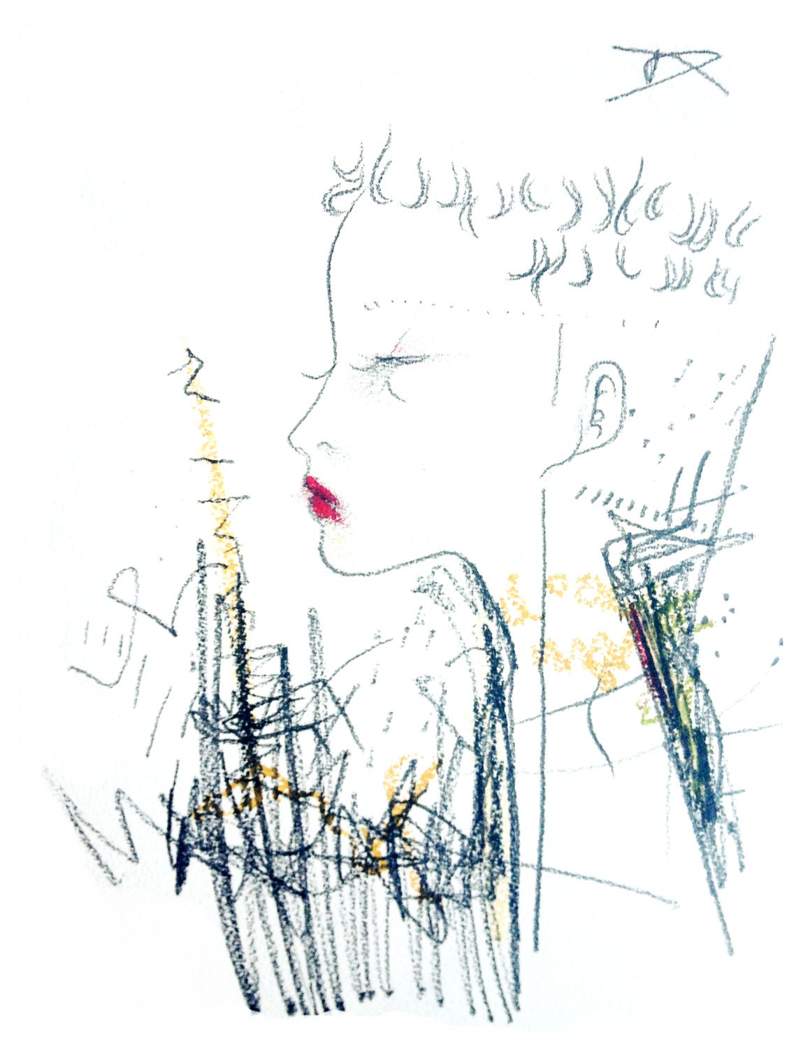 Mohawk Fantasy - 8.5 x 11 giclee print girl pencil graphite pretty primitive drawing
