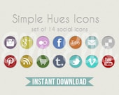 Social Media Icon Set - Instant Download - Circle Buttons - Icons for Facebook, Twitter, Pinterest, Etsy, Google Plus