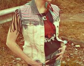 American Flag distressed and ombre bleached jean vest. Get in before summer and rock it all year long