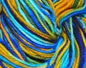Blue, turquoise and yellow hand dyed yarn 100% wool perfect for knitting, crocheting or weaving