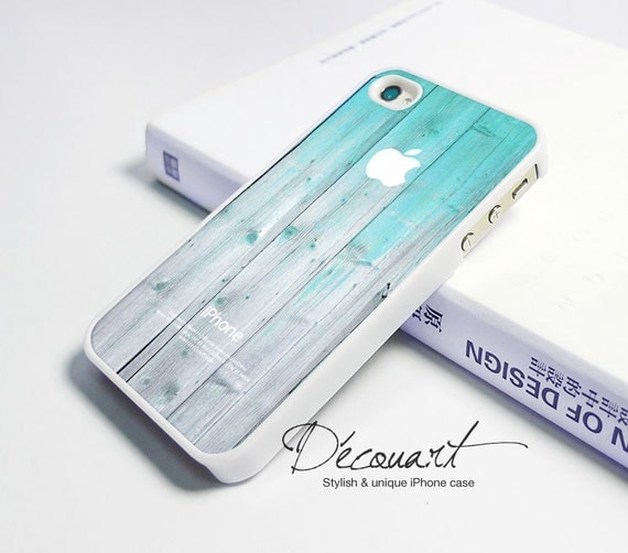iPhone 4 case, iPhone 4s case, case for iPhone 4, mint wood pattern with apple logo W284