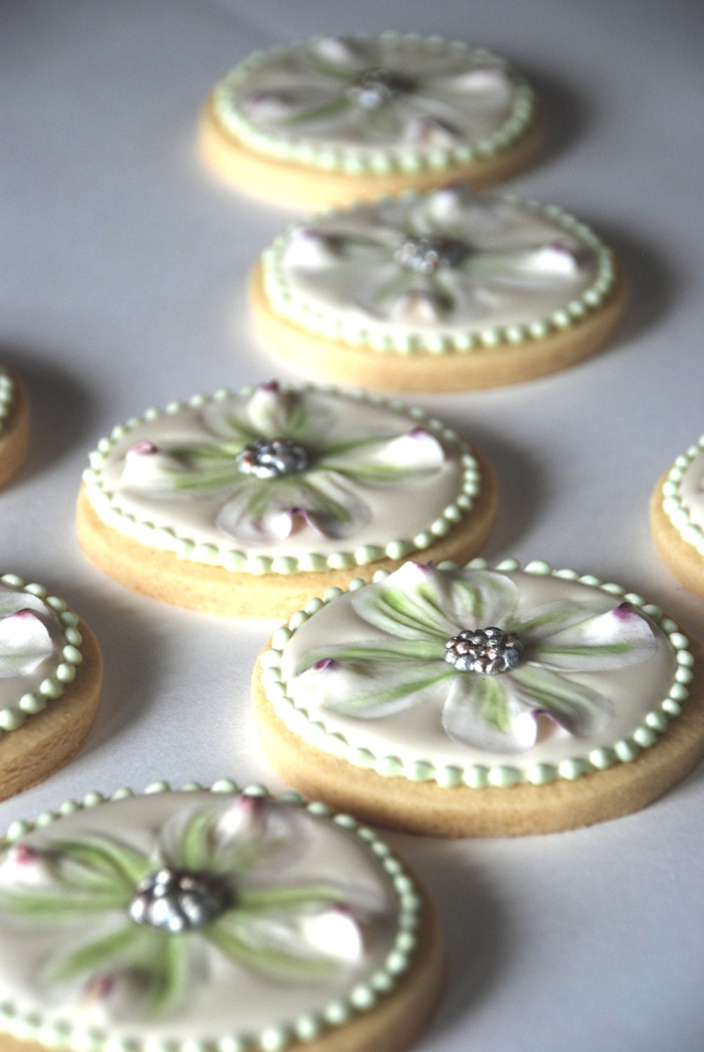White and Green Dogwood Flower Cookies - One Hundred Decorated Sugar Cookies