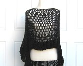 CROCHET BLACK PONCHO Shawl Victorian Circle Vest  Wrap Fashion Chic Boho Knit Handmade Mandala Ooak Trendy Plus Size