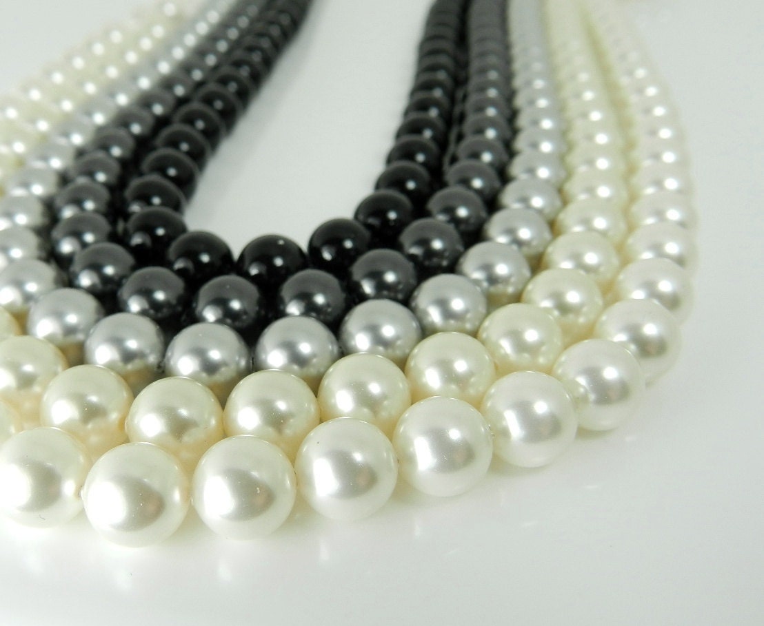 Multi Strand Pearl Cuff Bracelet w Rhinestones Swarovski Pearl Triple Strand Bridesmaid Jewelry in Black Gray White Ivory Pearls