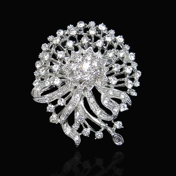Vintage Inspired Bridal Floral Brooch Pin, Clear Swarovski Crystal Rhinestone Brooch Wedding Bridesmaid Jewelry Floral-126377371