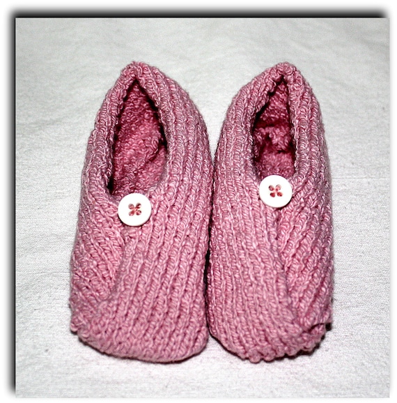 Valentine's Baby Kimono Slipper Booties -  9 to 15 months infant, pink stretch cotton with button