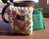 Large Off-White Owl Tea Wallet, Hand Knit Tea Bag Holder, Owl Purse