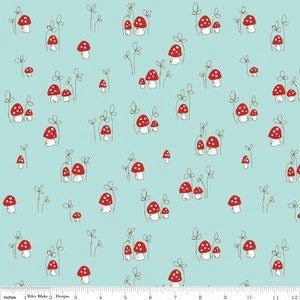 Little Red Riding Hood Collection - Tasha Noel for Riley Blake - Mushrooms in Aqua - Half Yard