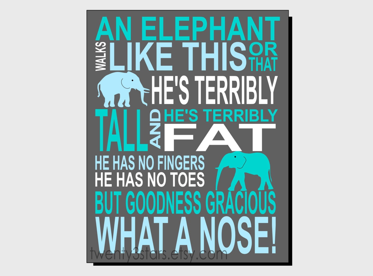 Elephant Rhyme 8x10" Print, You Choose the Colors, Wall Art Unframed, Perfect for a Nursery or Baby Shower