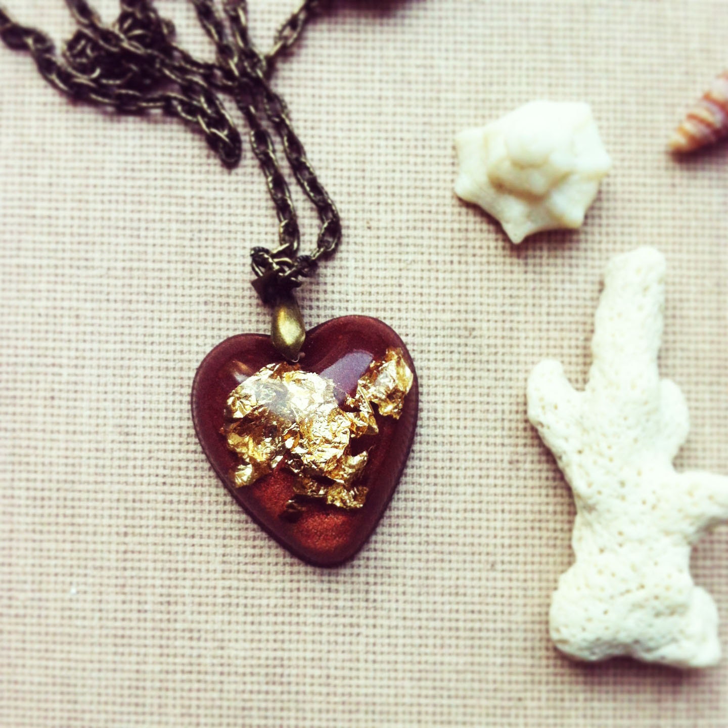 Gold and Brown Resin Heart Pendant  Gold Foil Resin Jewelry Resin Pendant OOAK Boho Bohemian Pndant
