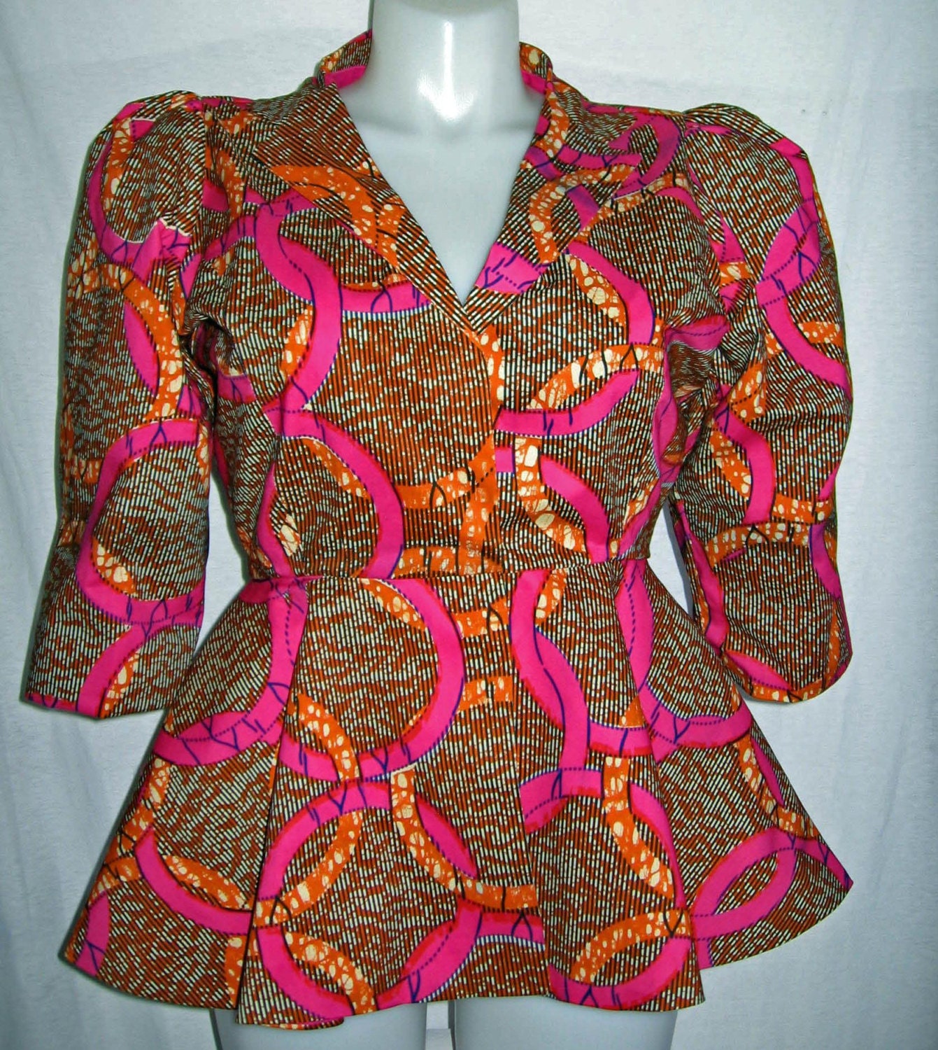 Pink Orange African Wax Print Peplum Jacket(or choose a print)