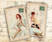Printable gift tags Digital labels Pinup girls Paper craft Paper goods Instant printable download Digital collage sheet - PINUP GIFT TAGS