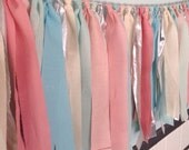 Multicolored hand dyed fabric "rag" garland in pink blush, sky blue, aqua, and silver - wedding and birthday decor