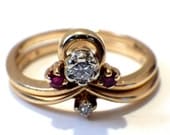 Antique Diamond Engagement Band Set with Ruby and Diamond - Vintage - Promise Ring Engagement Ring