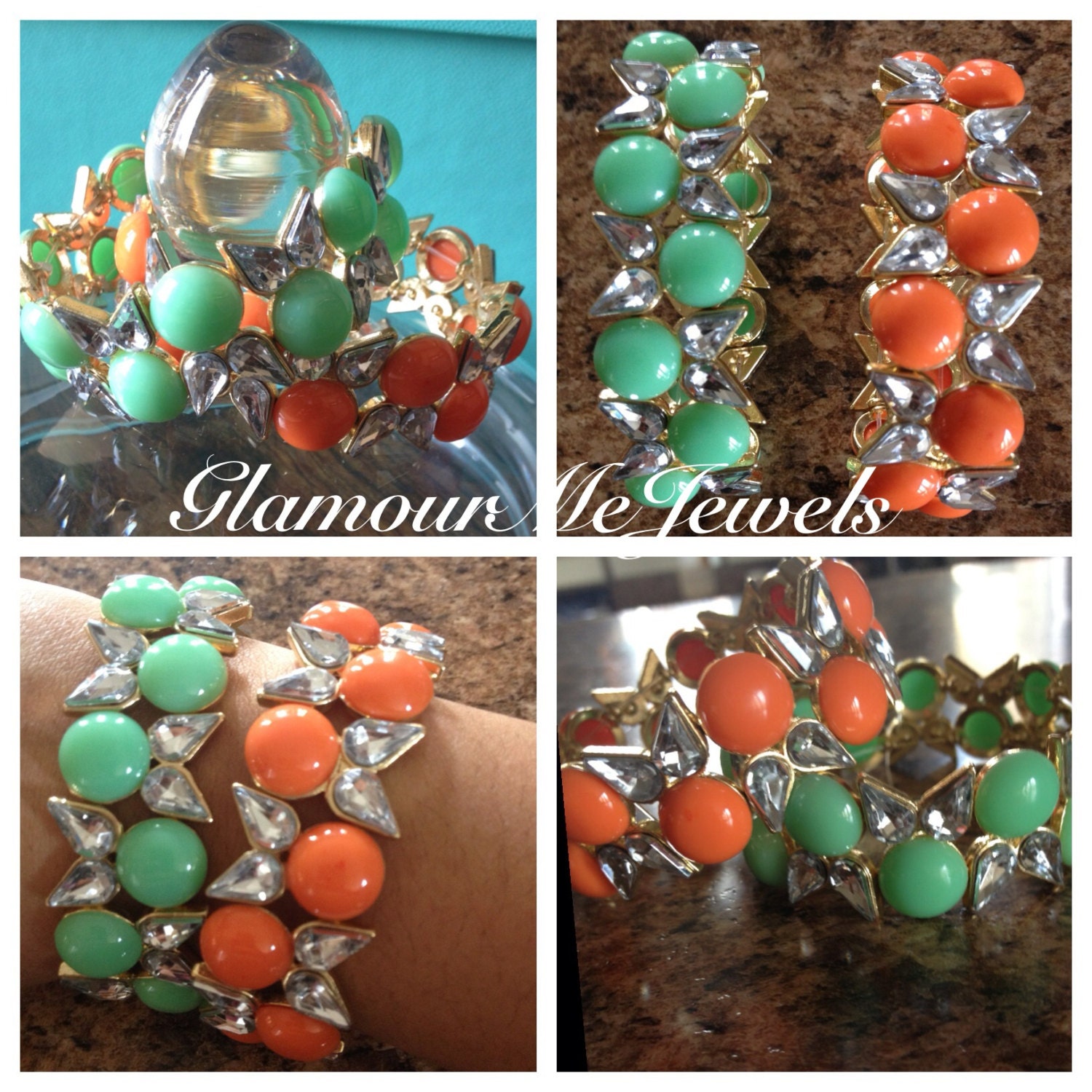 The TASHA  Bracelet: Mint or Tangerine Orange Rhinestone Bubble Bracelet