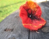Red Poppy Ring Felt Flower Wool Silk Tango Flamenco Jewelry Scarlet adjustable Gift for her woman Flame Lust Rouge Rojo Spring Fashion