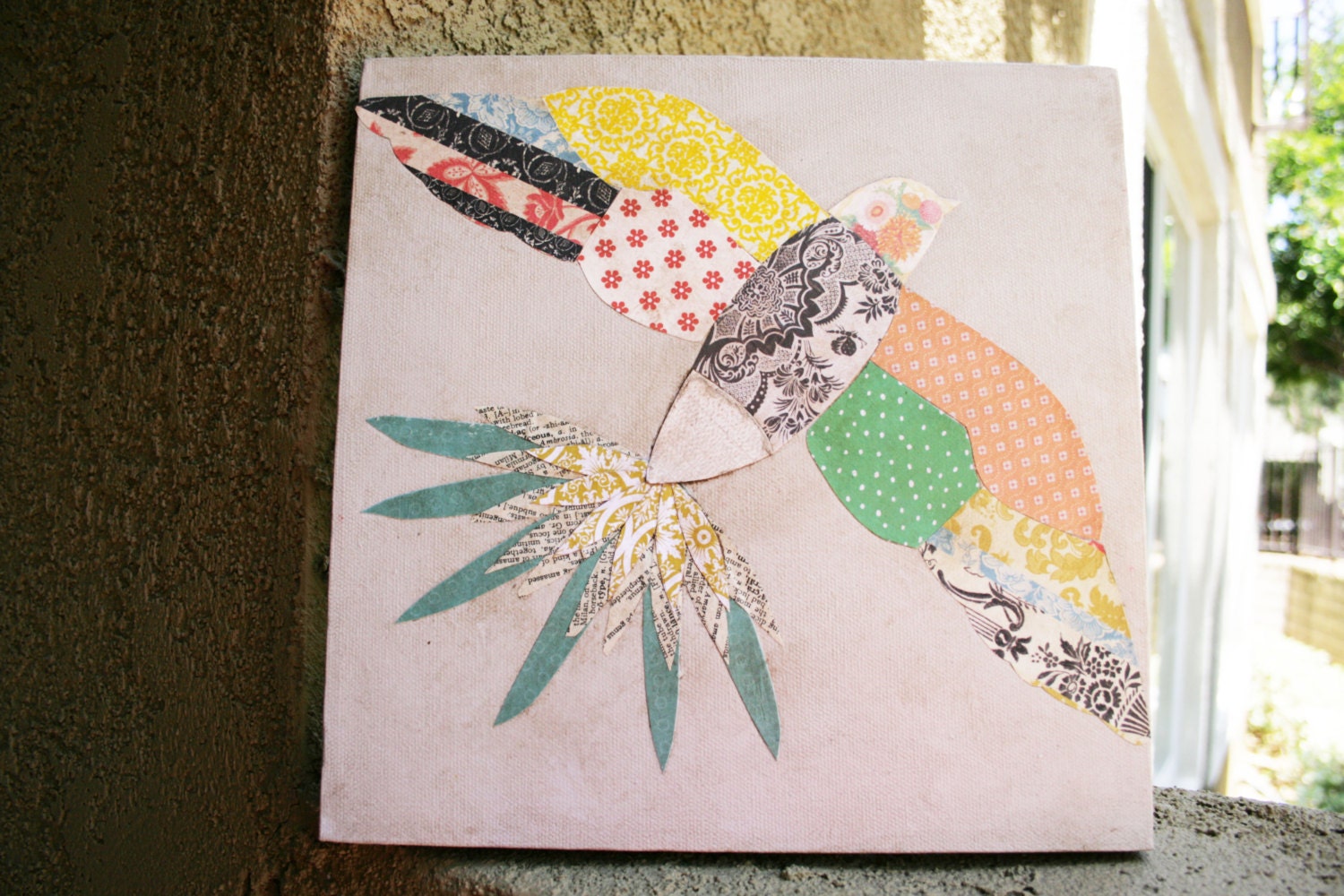 Patchwork Bird 10x10 Mixed Media Original
