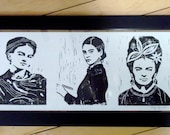 Frida Kahlo LInocut print on archival paper, black and white