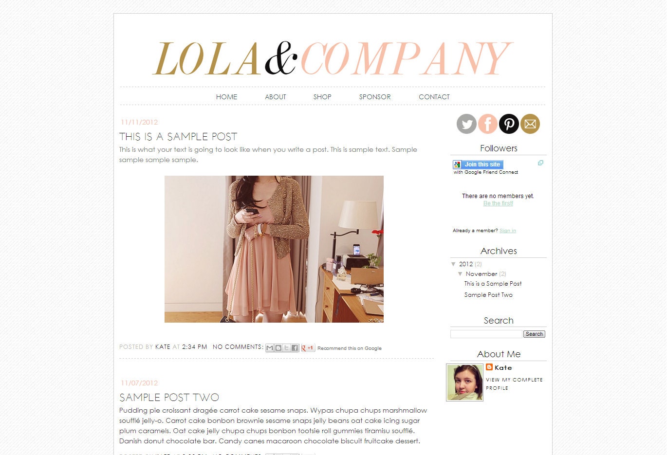 Blogger Premade Template Design - "Lola & Company" Instant Digital Download