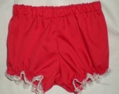 Toddler Girls Red Bloomers w/white lace short 2T 3T 4T 5T  Months made in USA