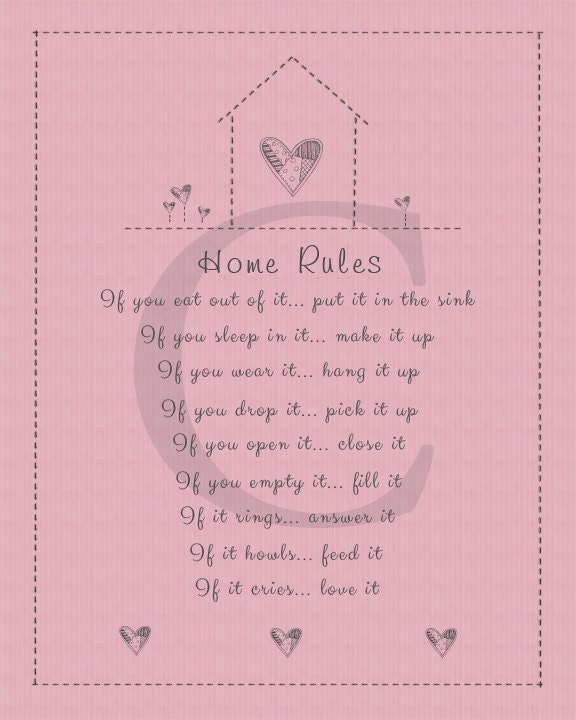 8x10 Home Rules print. Fun art print for your home. Vintage look. Wall decor.