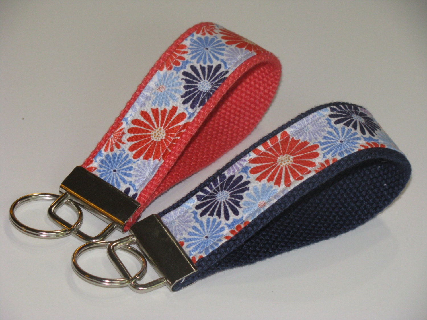 Navy Coral Flowers Key Chain