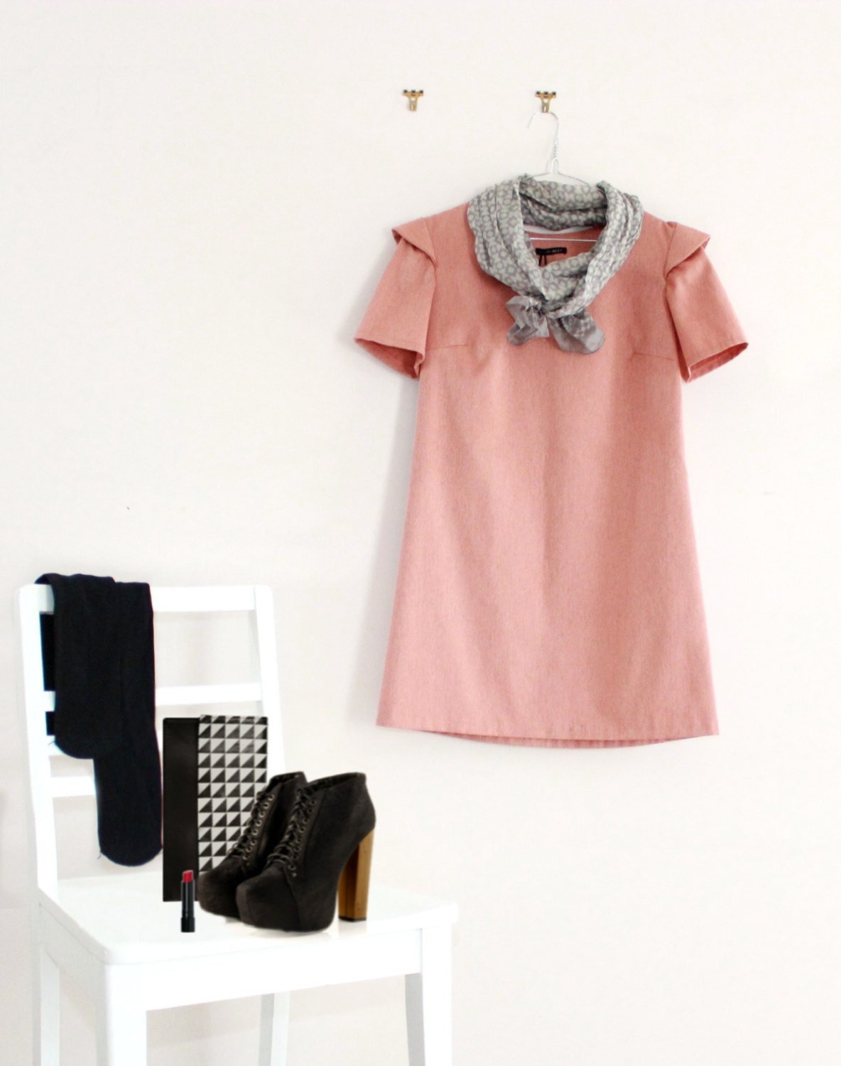 PETITES - LAST SMALL Salmon Textured Shift Dress with Sleeve Panel