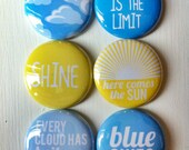 Set of 6 Blue Skies and Sunshine Craft Badges Pins Flair