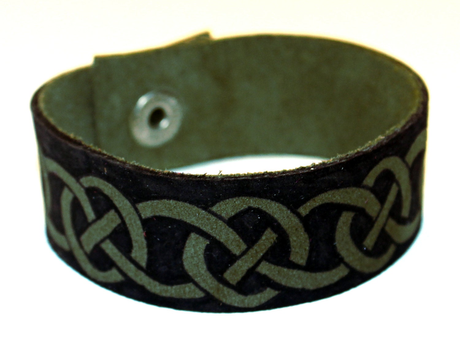Celtic Leather Bracelet Green and Black Celtic Knot Handmade