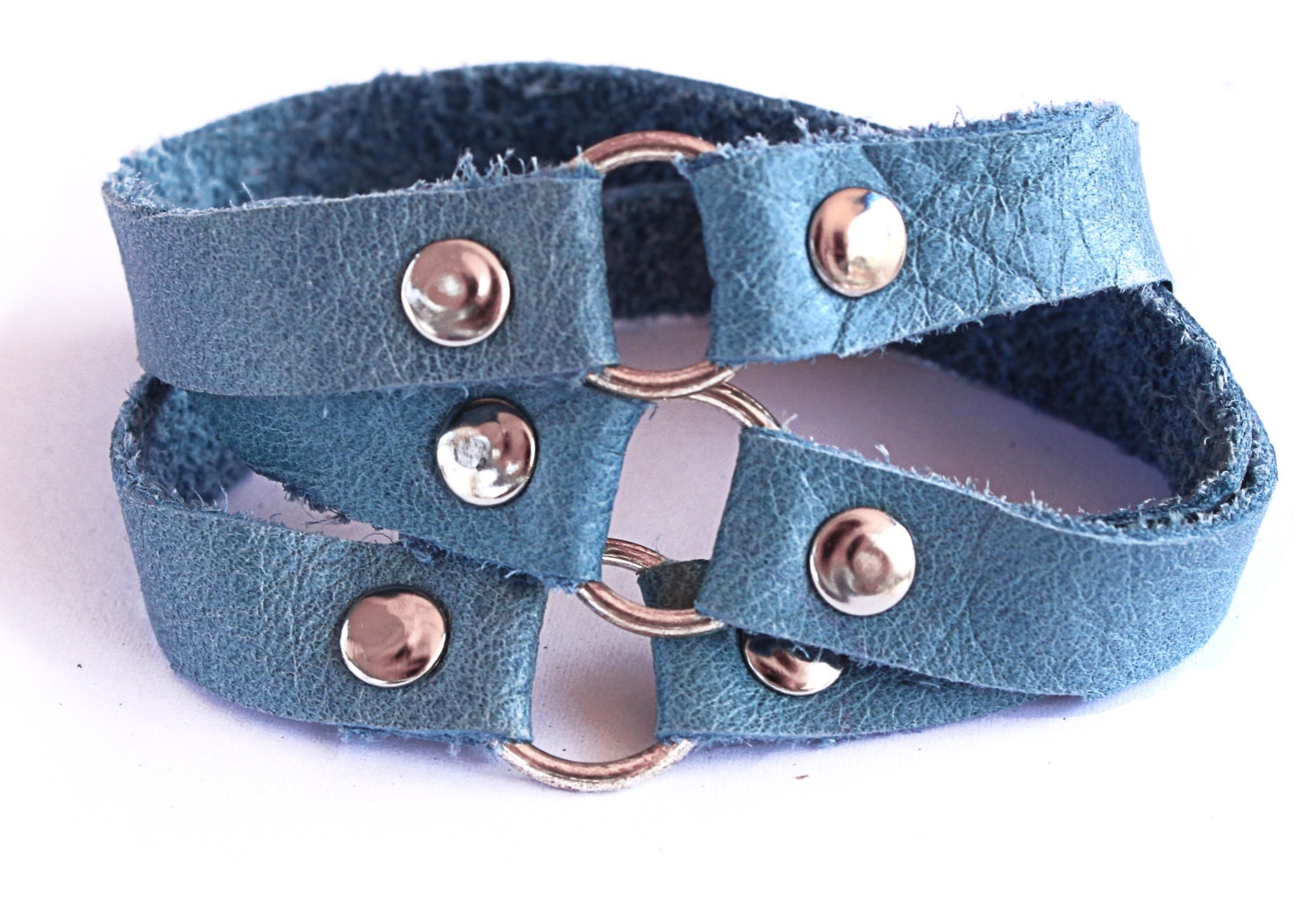 Blue Triple Wrap Leather Bracelet